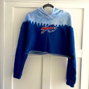 Teen Large Buffalo Bills crop top hoodie with dipped tie dye design